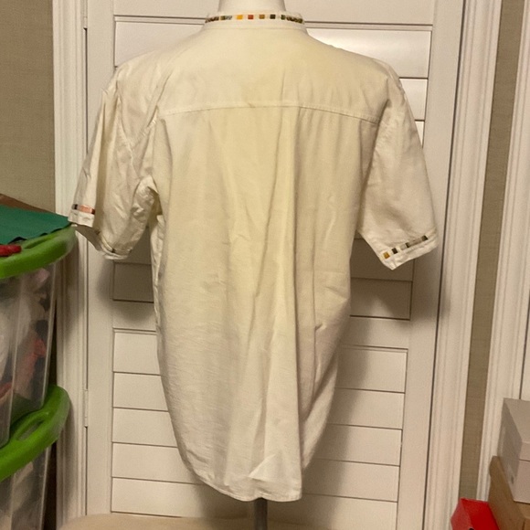 Women's Cream Button Down Shirt with Patterned Accents - Picture 4 of 6
